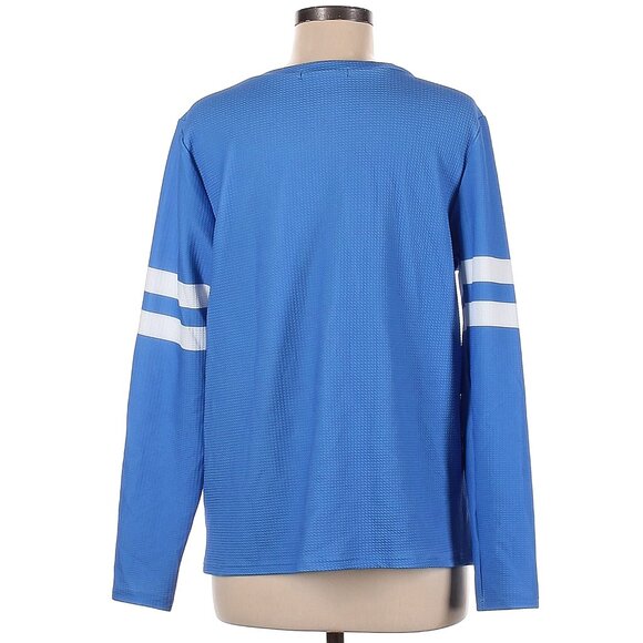 Misslook Blue and White Long Sleeve Zipper Front Tee Shirt Size Medium - Picture 2 of 8